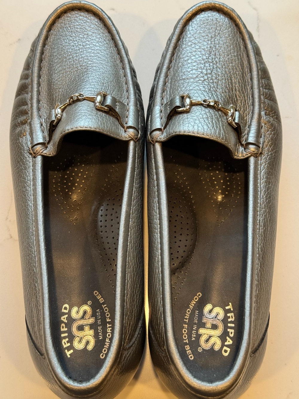 SAS Metro Bit Loafer Pewter Metallic Leather 8.5 W‎ Wide Tripad Comfort